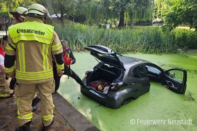Neustadt: Auto landet im Stadtpark-Teich
